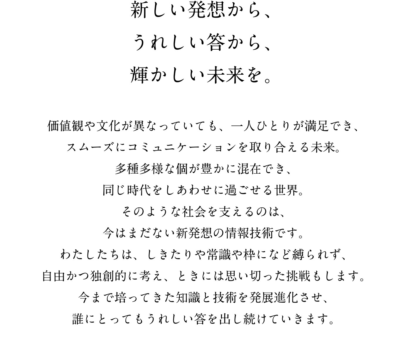 新しい発想から、うれしい答から、輝かしい未来を。